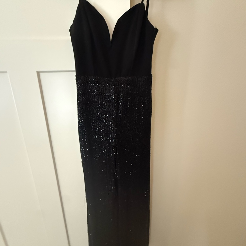 Lulu's Black Sequin Maxi Dress with Spaghetti Straps